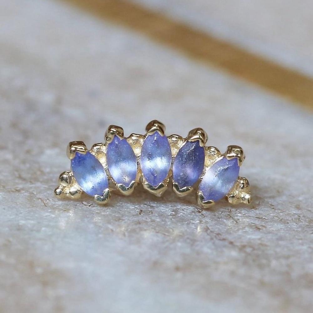 BVLA Tiny Marquise Panaraya, Sandblasted Tanzanite, 14K YG, 16g Threaded